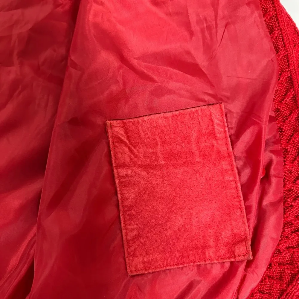 Coldwater Creek Red Suede Leather Jacket Large Knit Trim Button Front Y2K Boho - Picture 6 of 12